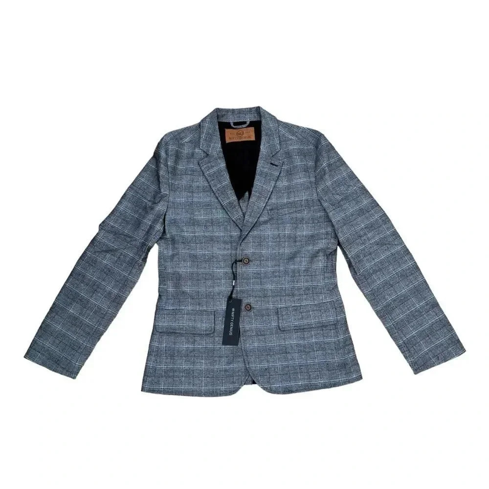 Nifty Genius Grey Plaid Jacket Blazer Long Sleeve Kurt Notched Lapel Stretch S